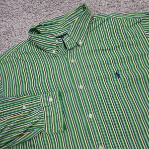 Vintage‎ Ralph Lauren Shirt Mens XL Green Yellow Striped Classic Button Preppy
